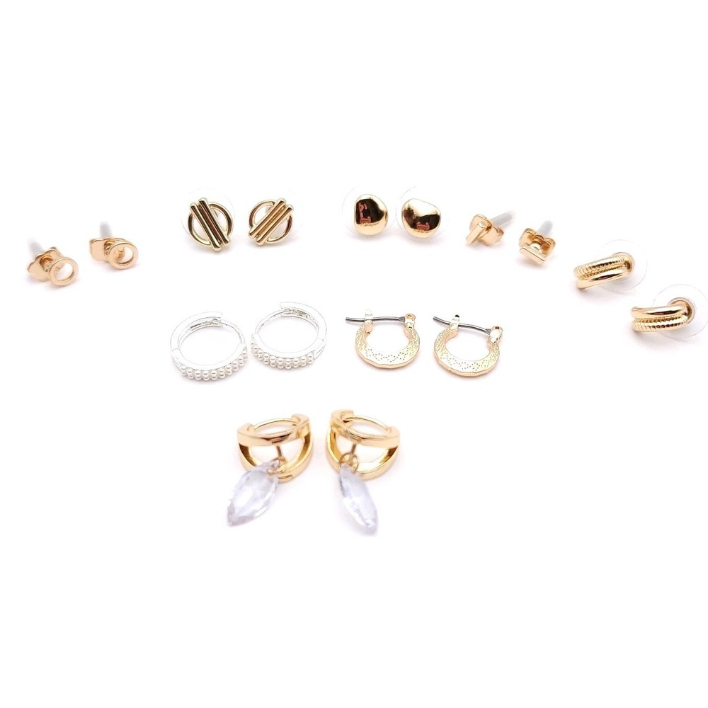Set of 8 Gold Tone Earrings‎ Stud Hoop Minimalist Chic